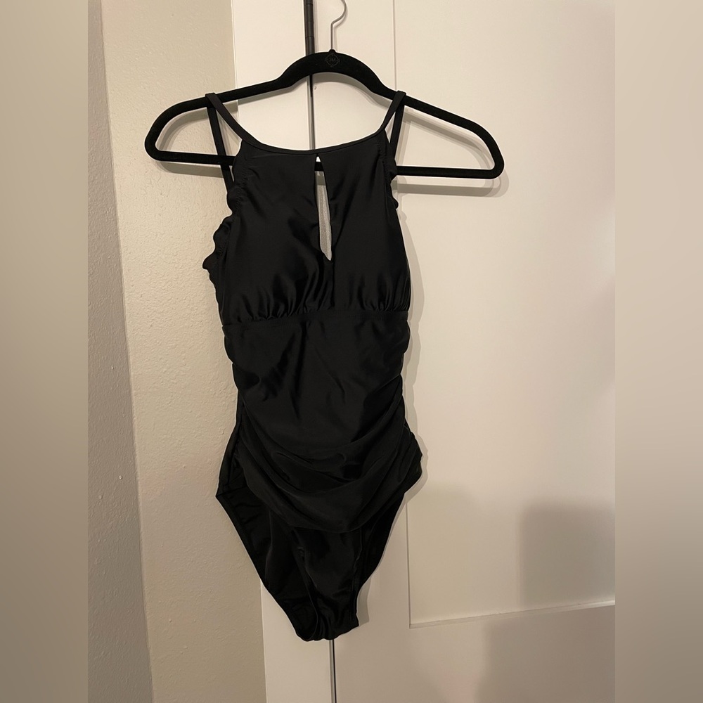 Ellen Tracy Elegant Black One Piece Swimsuit - Size 10 - Picture 4 of 6